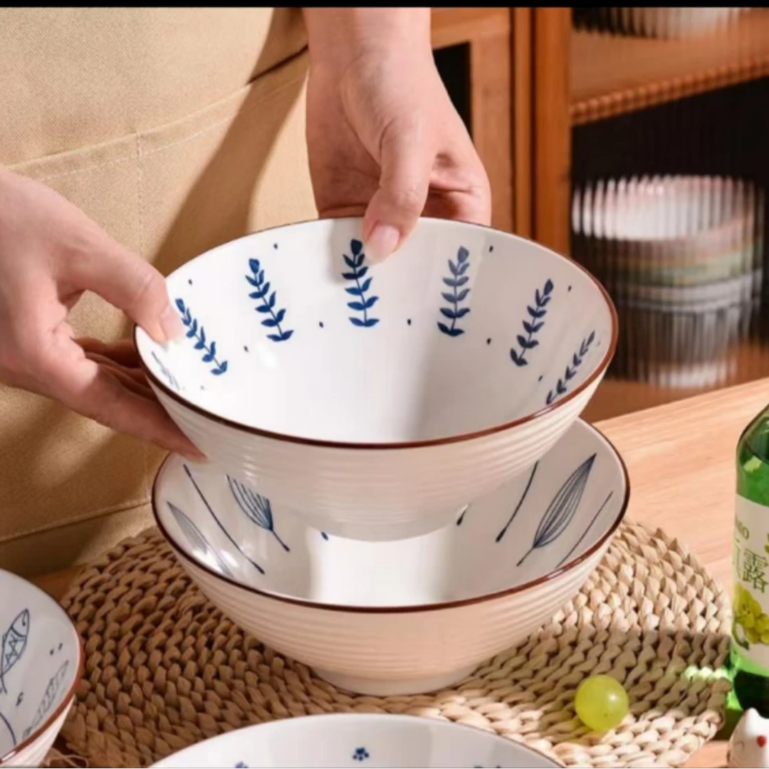 4个汤碗面碗复古元素网红8英寸中式餐具陶瓷日式风家用大号沙拉碗