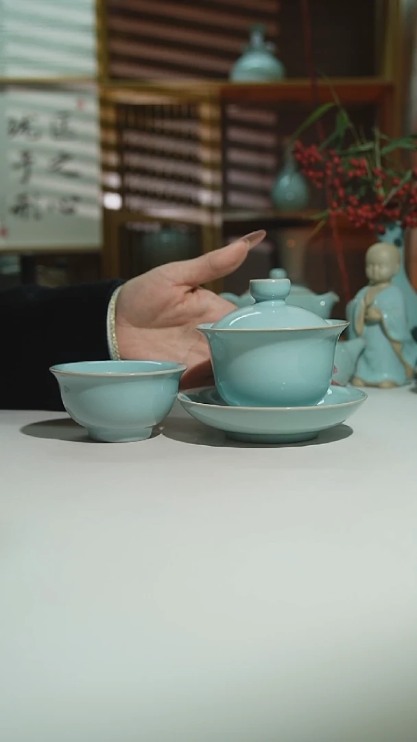 珑匠天青支钉元宝盖碗二级一 盖碗二杯