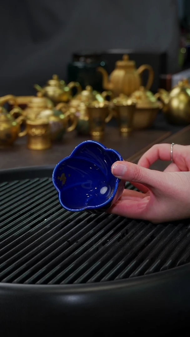 【闪购商品】杯【宜景窑蓝宝王子洒金】小海棠