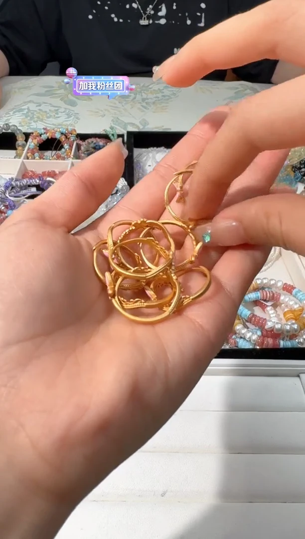 【闪购商品】水晶手链合金I020金色粉蝴蝶戒指