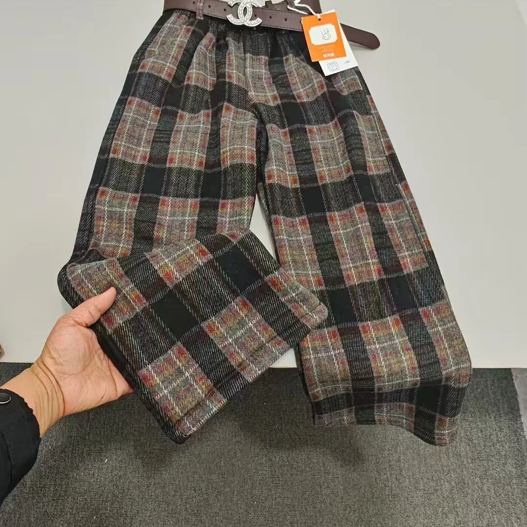 【A45款】冬季休闲风松紧带中性休闲裤童装复古加绒格子裤经典