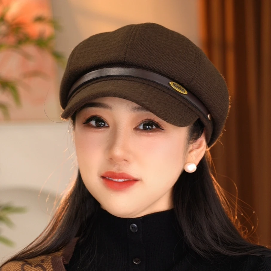 英伦复古八角贝雷帽女秋冬显脸小百搭鸭舌帽子冬天保暖画家报童帽