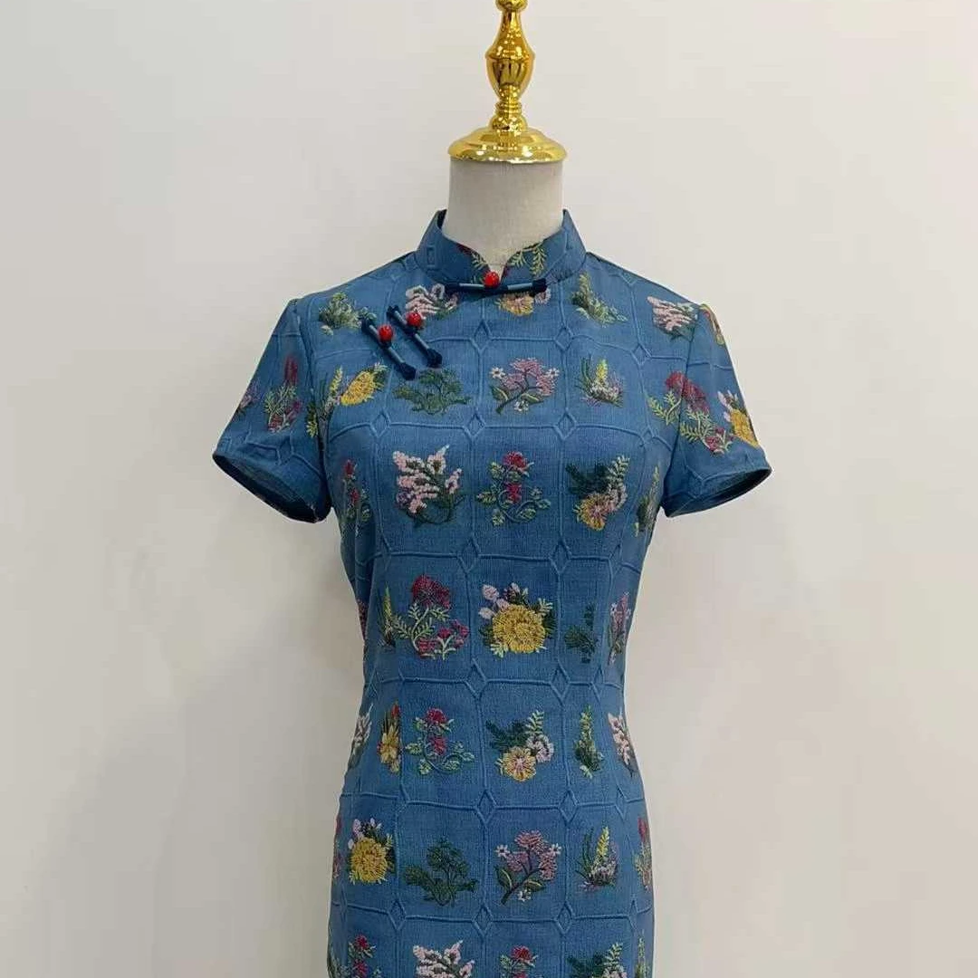 【风清余】2025春款新出炉东丽麻气质时尚修身优雅旗袍 衣长120