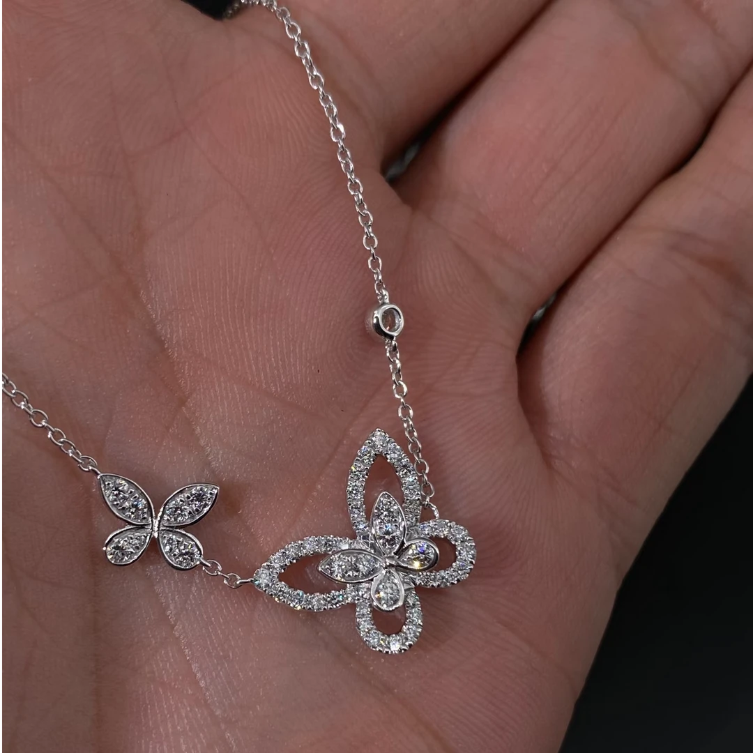 【CHERISH】18k  双蝴蝶项链天然钻石