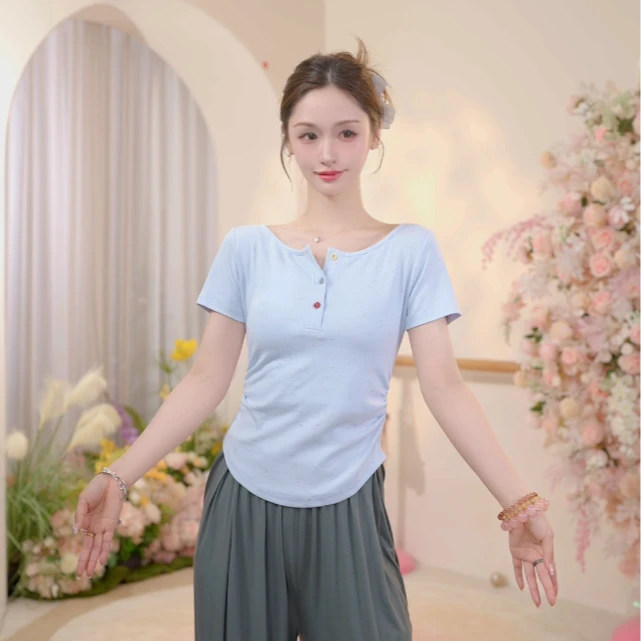 3583 D现代舞服气质百搭纯色T恤春夏短袖v领练功形体