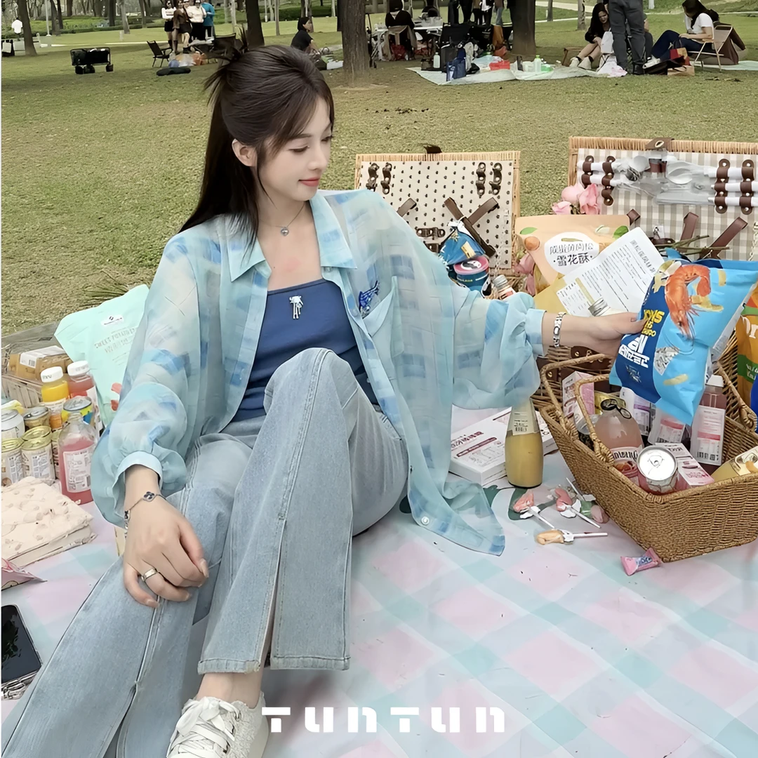 吞吐服饰【折花边 蓝色】春夏通勤时尚百搭休闲薄款设计感吊带
