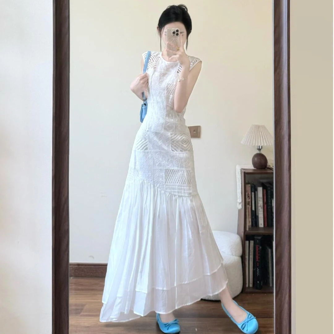 夏季大方得体穿搭名媛气质女神范高级感上流社会小香风白色连衣裙