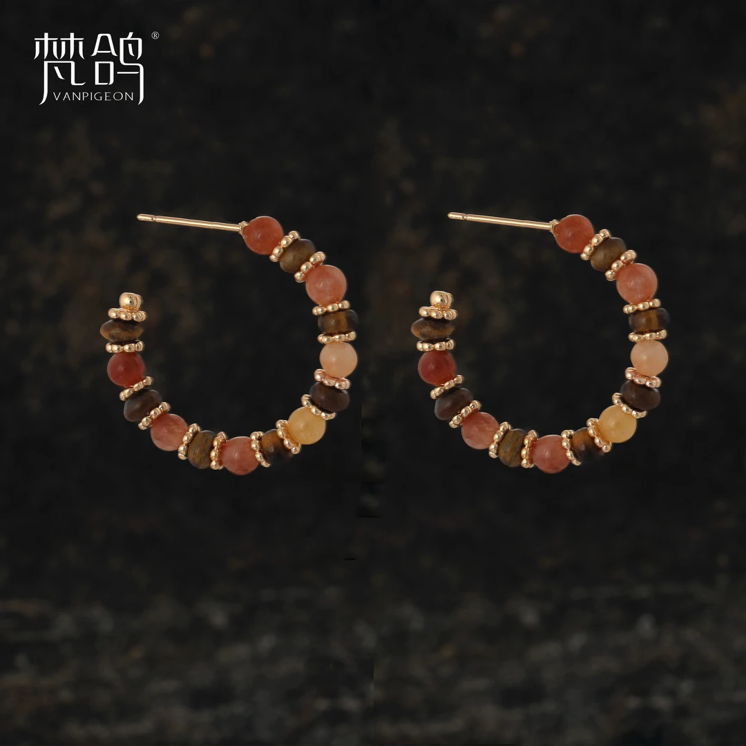 VANPIGEON/梵鸽 黄铜耳饰 渐变色美拉德C圈复古轻奢高级耳环耳钉