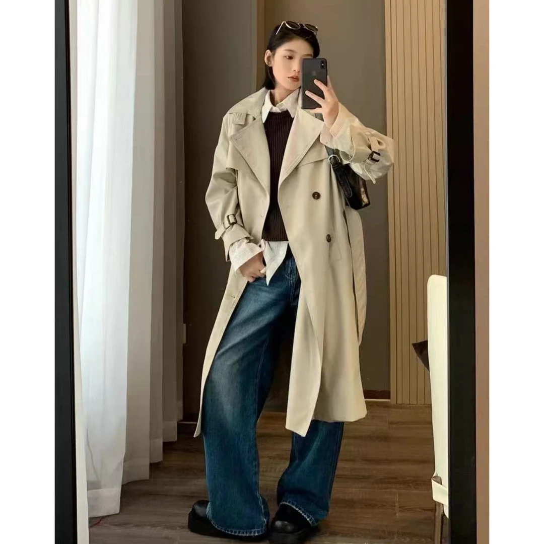 悠悠优选【清仓】春季时尚翻领双排扣显瘦气质百搭风衣8828#0.1