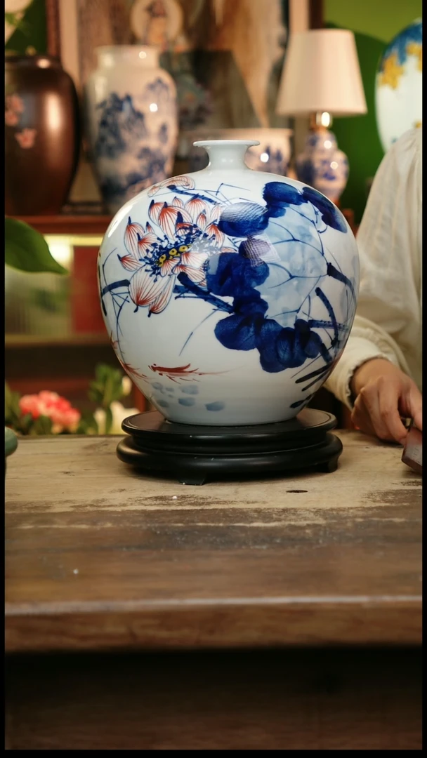 摆件 景德镇纯手工釉下彩精品花瓶