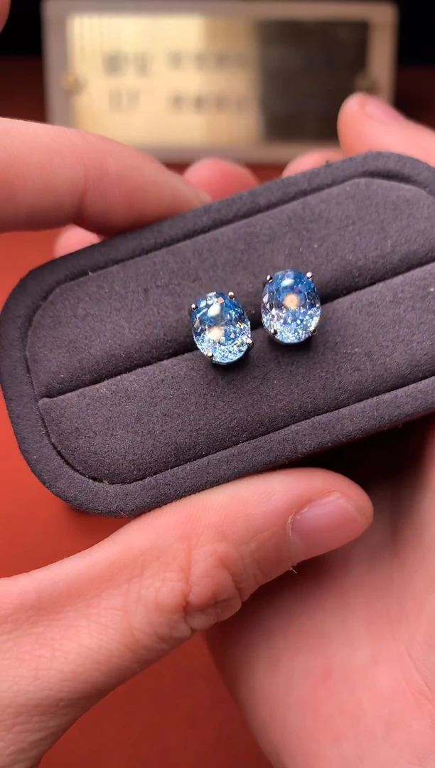 银S925镶嵌耳钉海蓝宝石1234