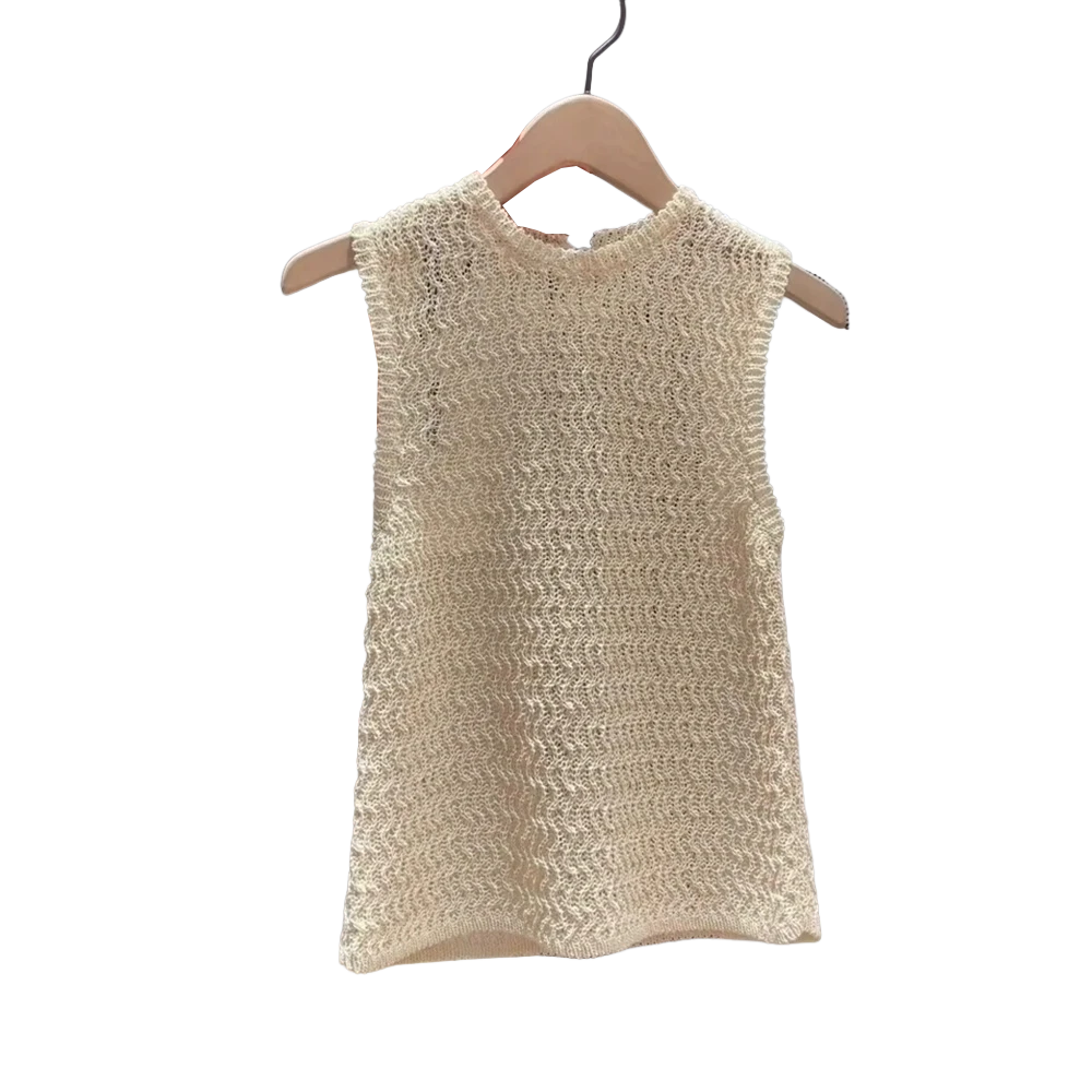 一眼惊艳感！~松弛感杏色镂空吊带背心女夏2025清冷好看无袖上衣