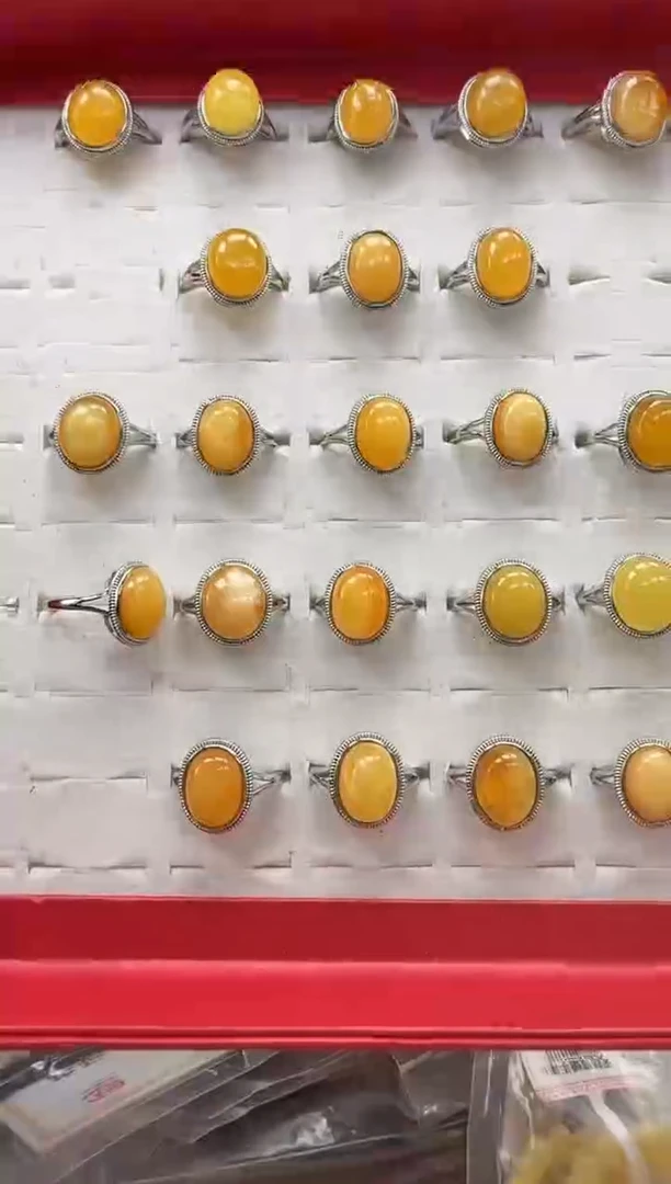 银S925镶嵌琥珀裸石多样性发一