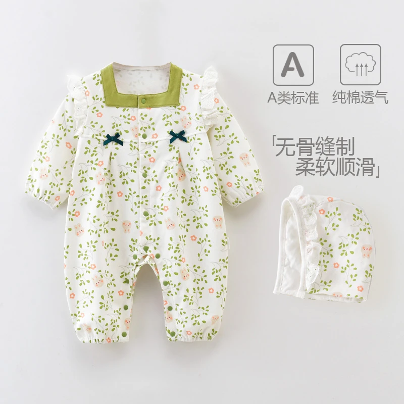 婴儿优质棉新生儿连体衣洋气外出百天宝宝可爱超萌哈衣爬服空调服