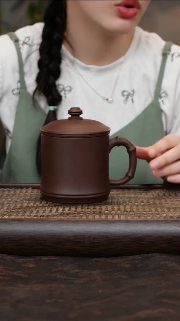 茶杯紫砂紫泥三件套竹节