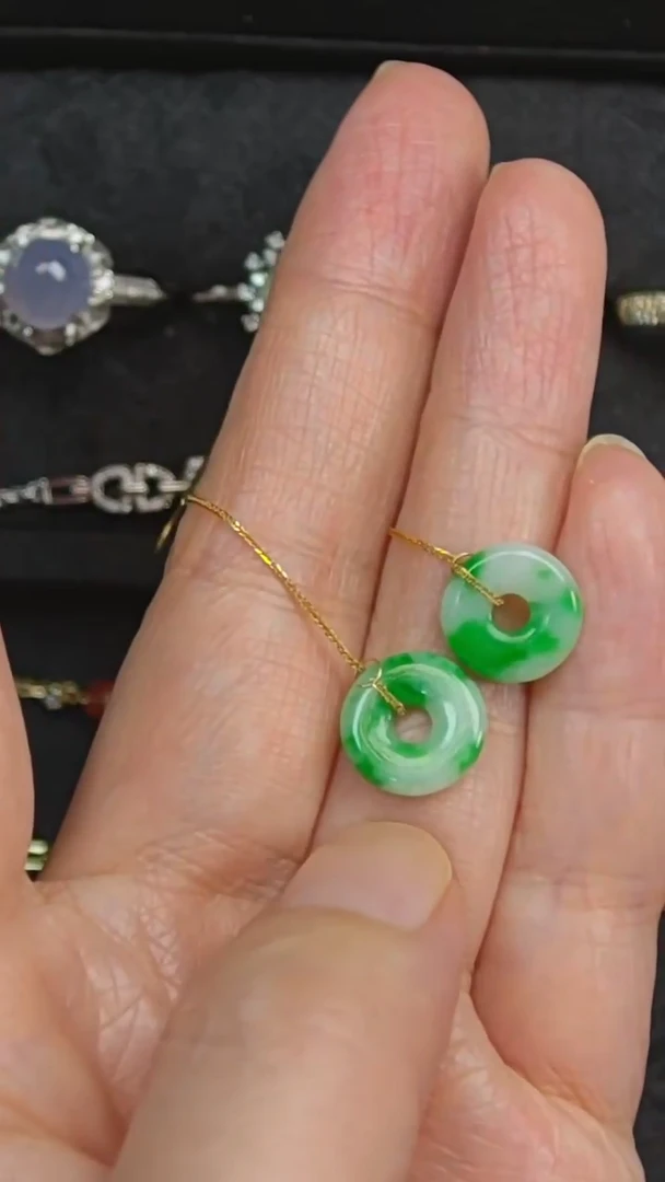 吊坠(不含链)18K金镶嵌翡翠天然缅甸翡翠耳坠