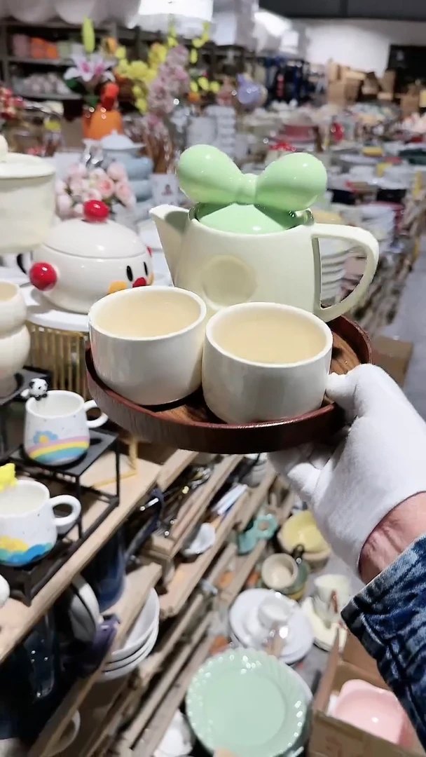 【闪购商品】瓷片茶壶3件套微瑕 凑满20元包邮