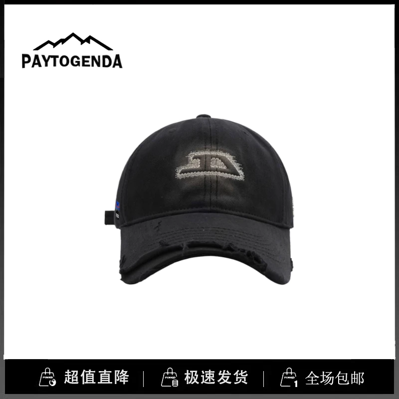 巴塔正品paytogenda刺绣棒球帽复古做旧破洞鸭舌帽显脸小