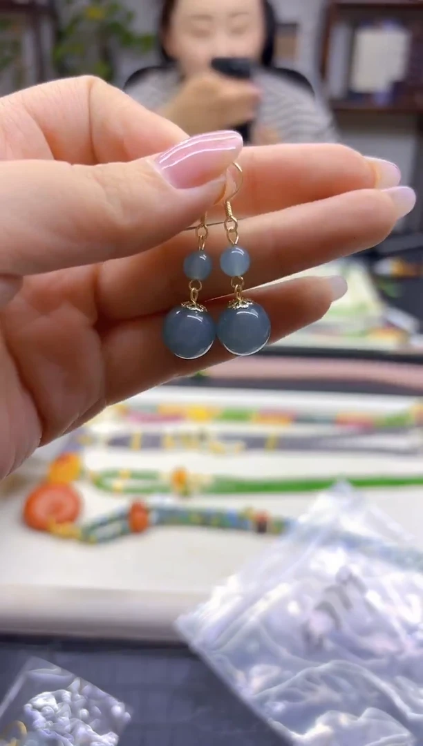 14K金镶嵌翡翠耳饰DIY款E779