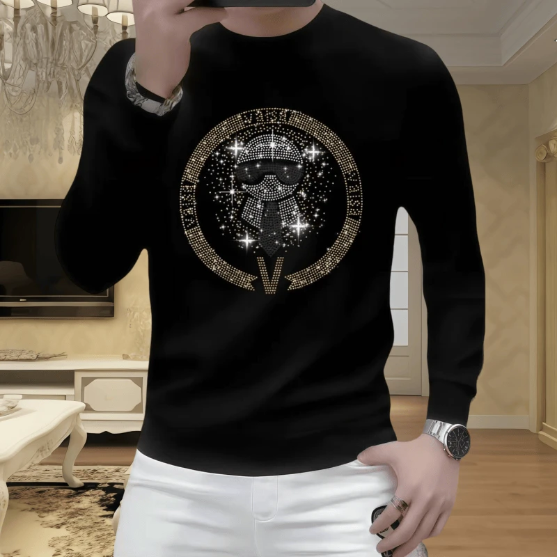 秋冬季圆领长袖帅气卫衣男士长袖时尚休闲百搭潮流修身套头打底衫