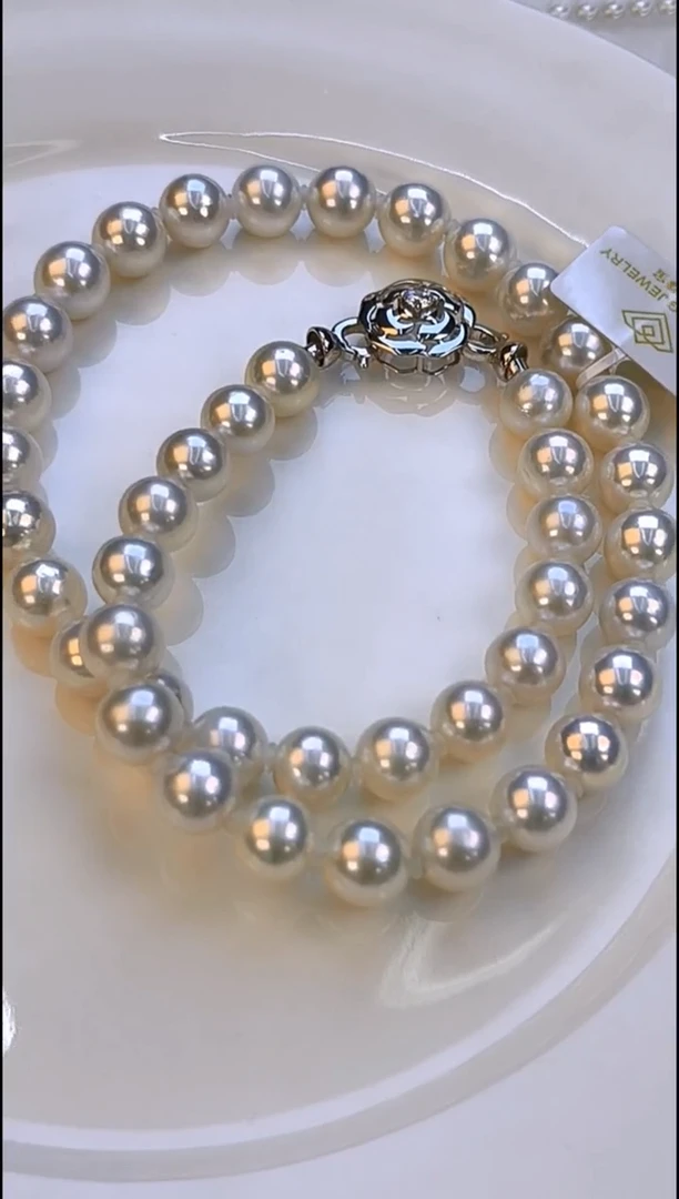 项链银S925镶嵌淡水珍珠9-10