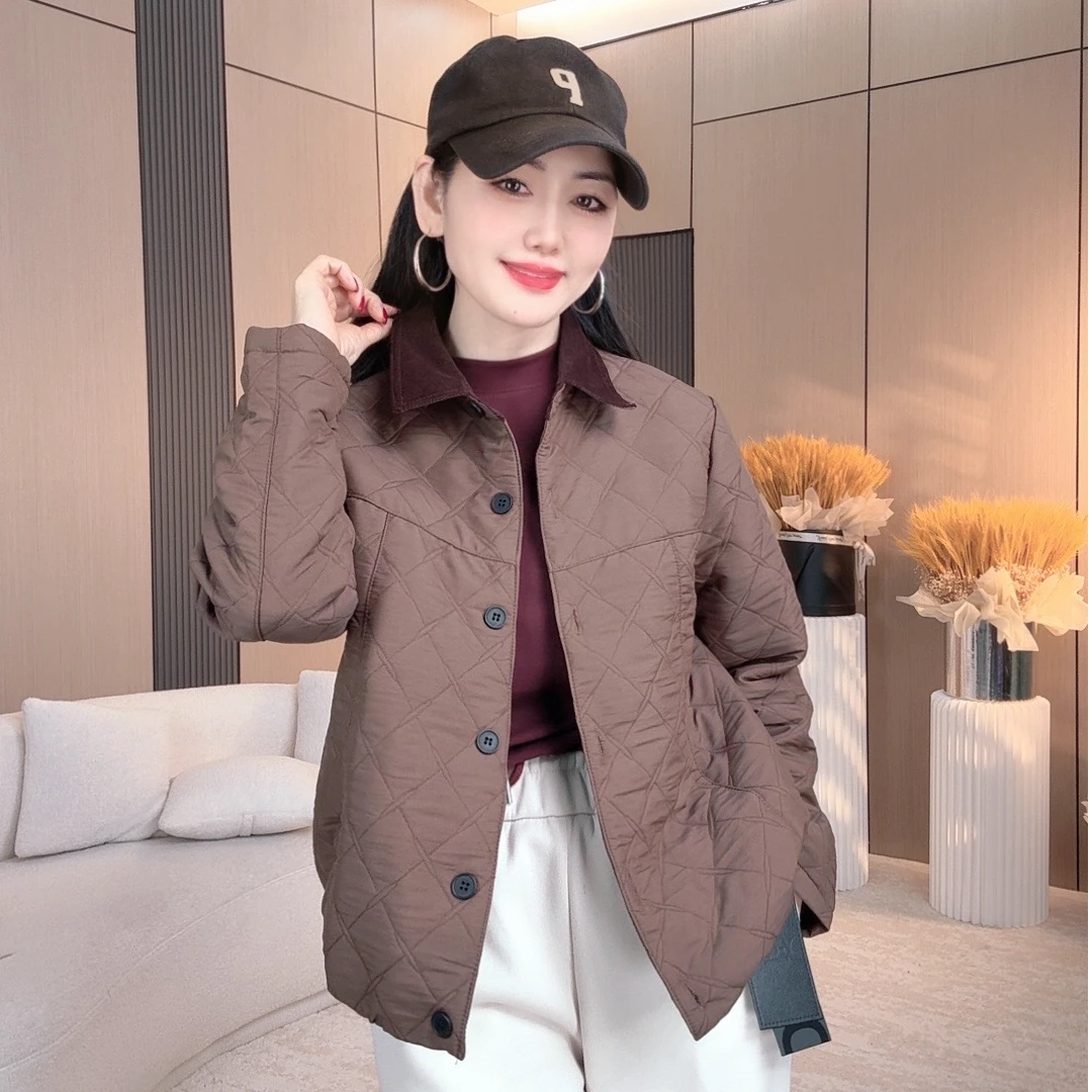 2025年新款潮流春季女士纯色领格打隔棉拼接领外套时尚洋气百搭