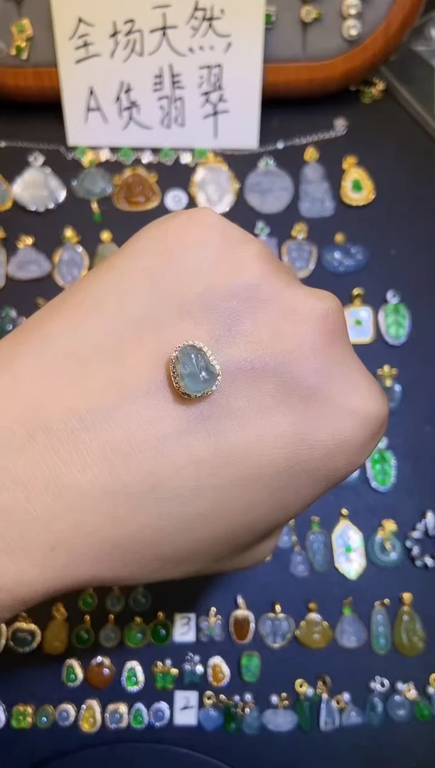 翡翠银S925镶嵌吊坠(不含链)天然a货翡翠