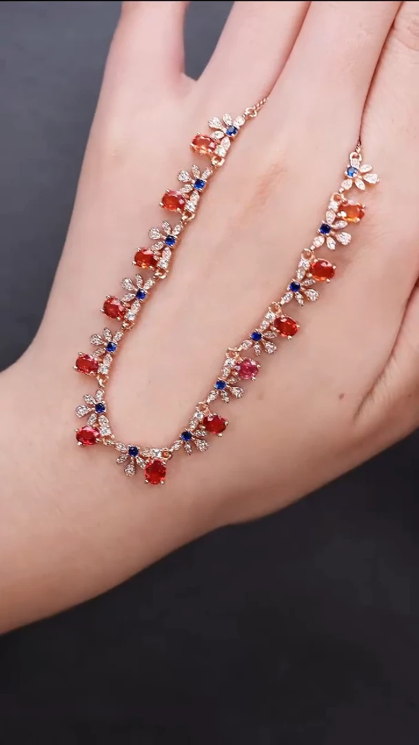 彩色蓝宝石颈饰银S925镶嵌颈饰