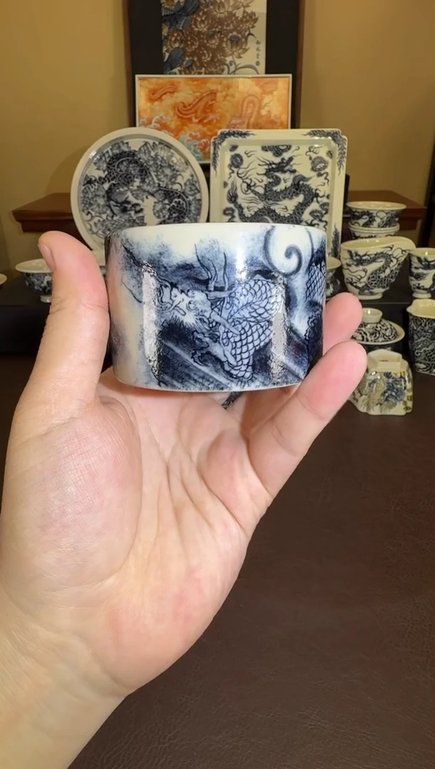 二号釉水墨龙纹扳指杯