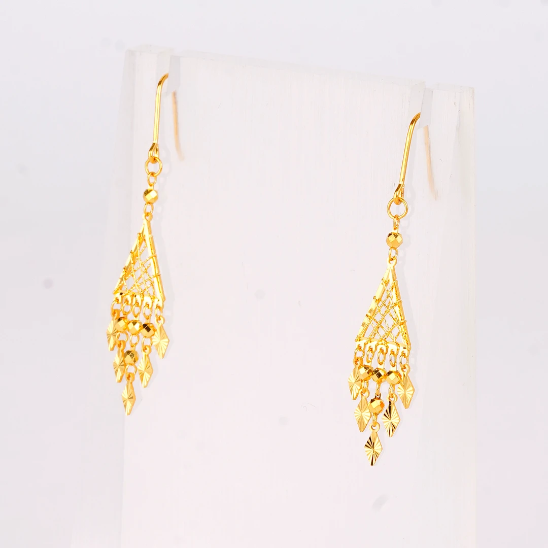 Chow Tai Seng/周大生菱形捕梦网足金耳钩 3.43g 158号