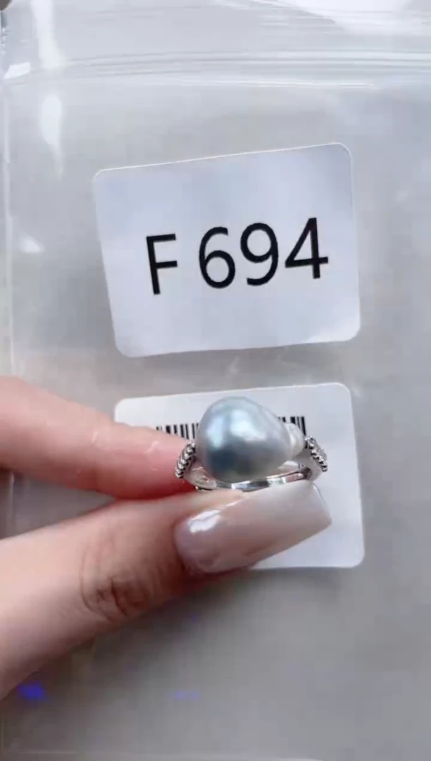 银S925镶嵌戒指海水珍珠F694