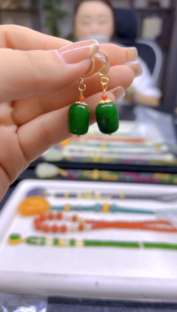 翡翠14K金镶嵌耳饰DIY款E772