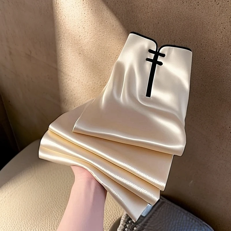 新款独特超好看显瘦裤子垂感高级感阔腿休闲裤香槟色缎面直筒裤子