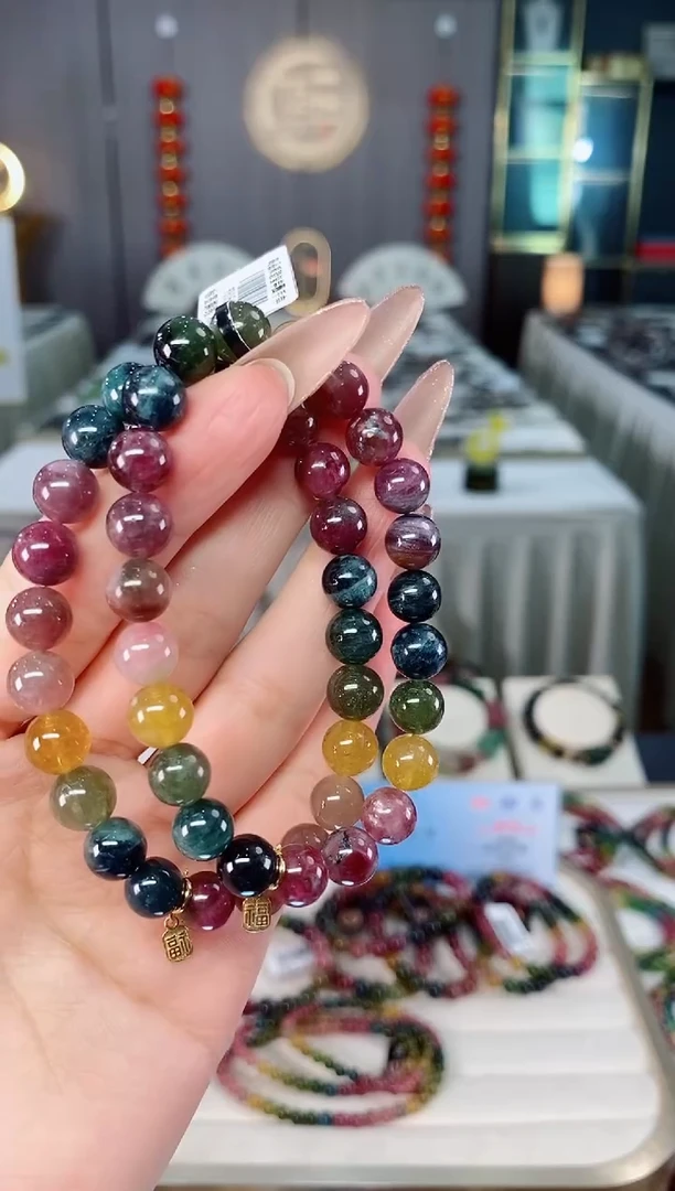 未镶嵌老矿碧玺彩虹单圈手串8mm+碧玺（多样性发一条）mz