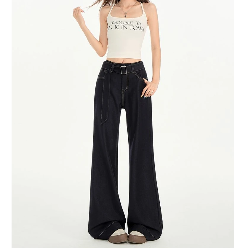 全新黑科技夏季垂感冰感薄款面料小个子微喇叭牛仔裤女宽松直筒裤