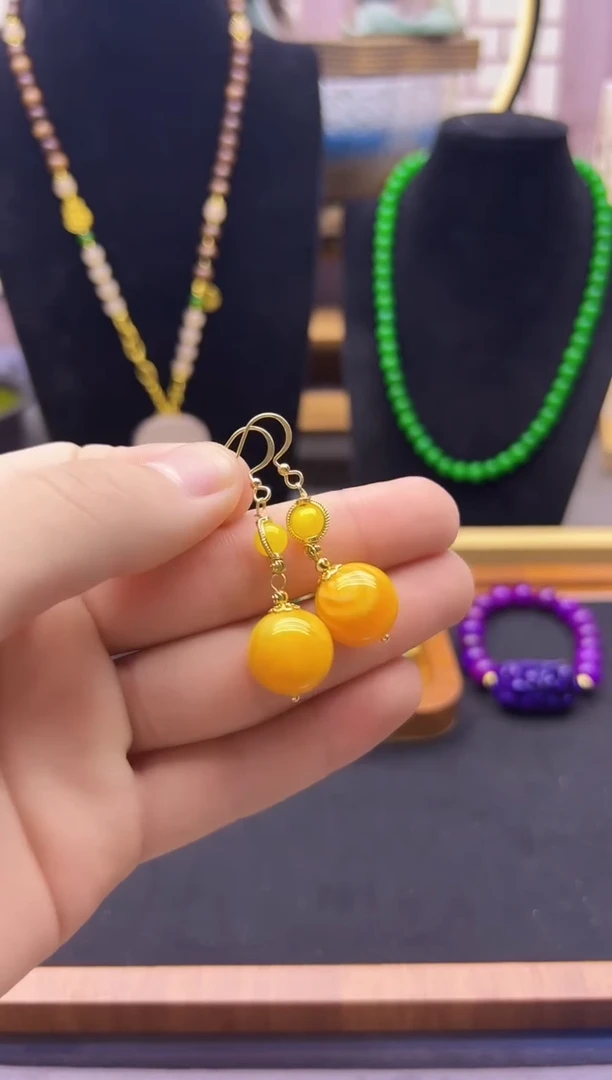 【闪购商品】蜜蜡耳饰14K金镶嵌E208