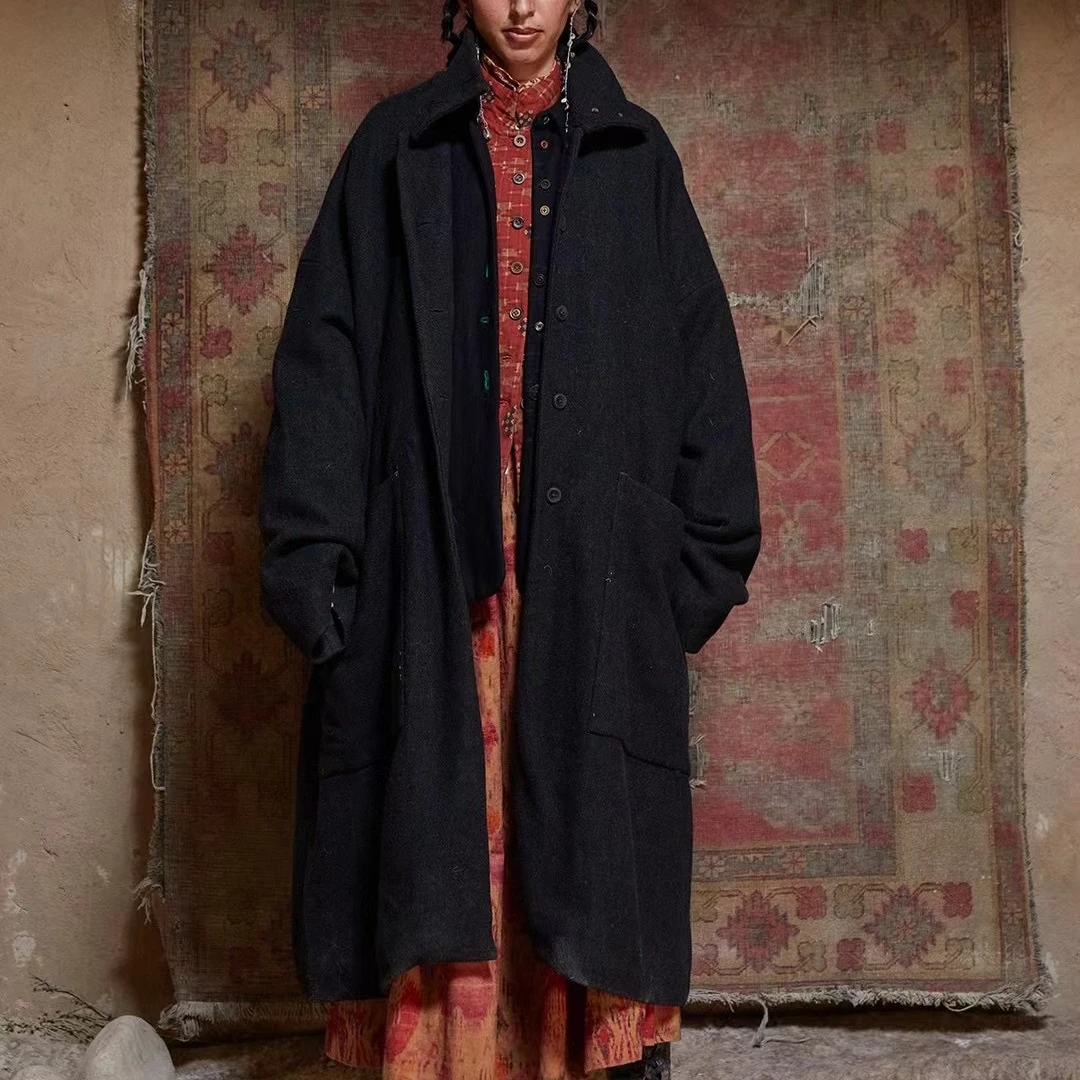 ZUO AN MI XIANG/左岸迷香长外套8025-1风衣休闲百搭复古宽松羊毛