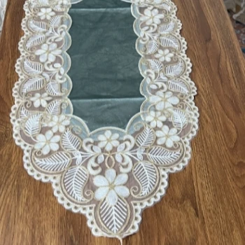 ZN016-142金丝绒【40*90】502绿色金丝绒毛巾立体绣边桌布茶几布