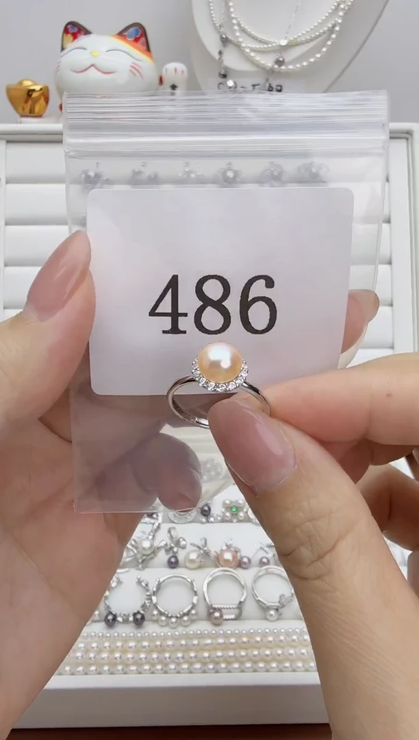 银S925镶嵌戒指淡水珍珠落***声486