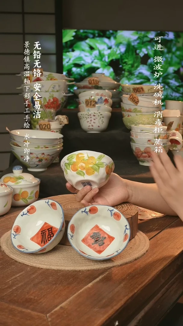 瓷景德镇高温瓷釉下彩手绘陶瓷