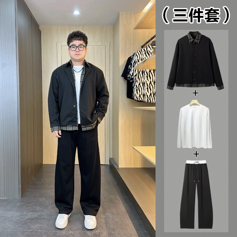 秋季男士夹克韩版休闲春秋假两件拼接毛呢外套痞帅百搭帅气潮流