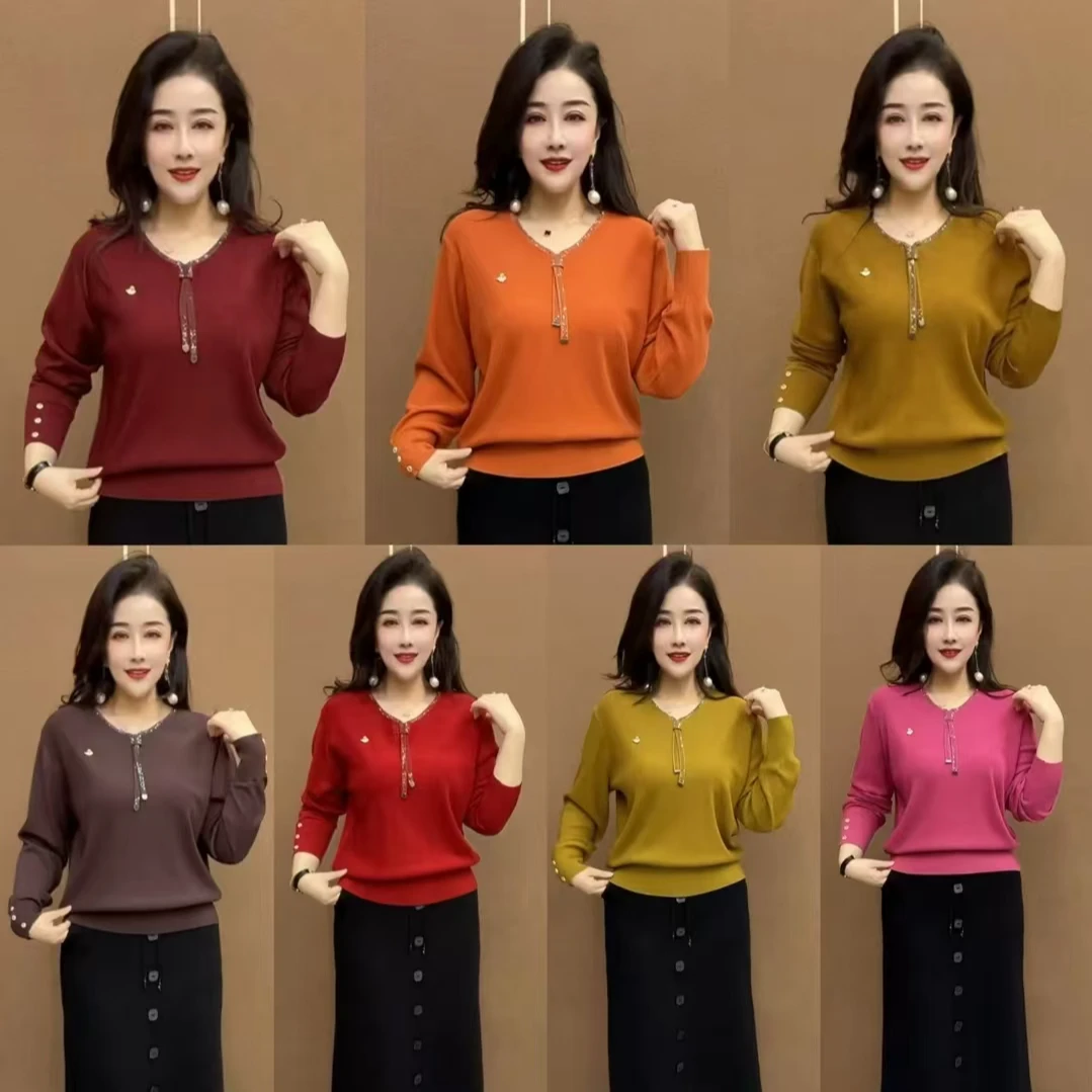 套头冬季V领毛针织衫上衣时尚针织衫气质女装修身网红