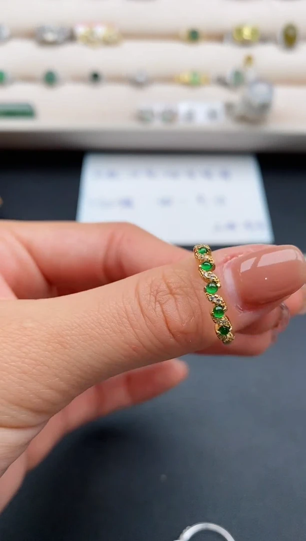 银S925镶嵌戒指翡翠缅甸天然A货翡翠444  6-