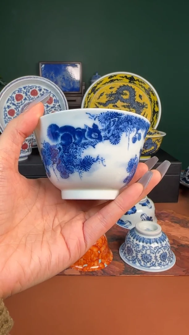 【闪购商品】杯福利。青花。松树  撇口杯