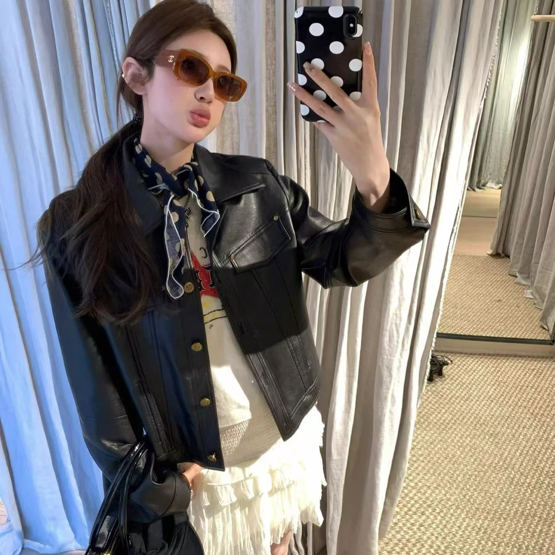 铆钉秋季常规翻领皮衣秋季百搭机车服短款千金风8105