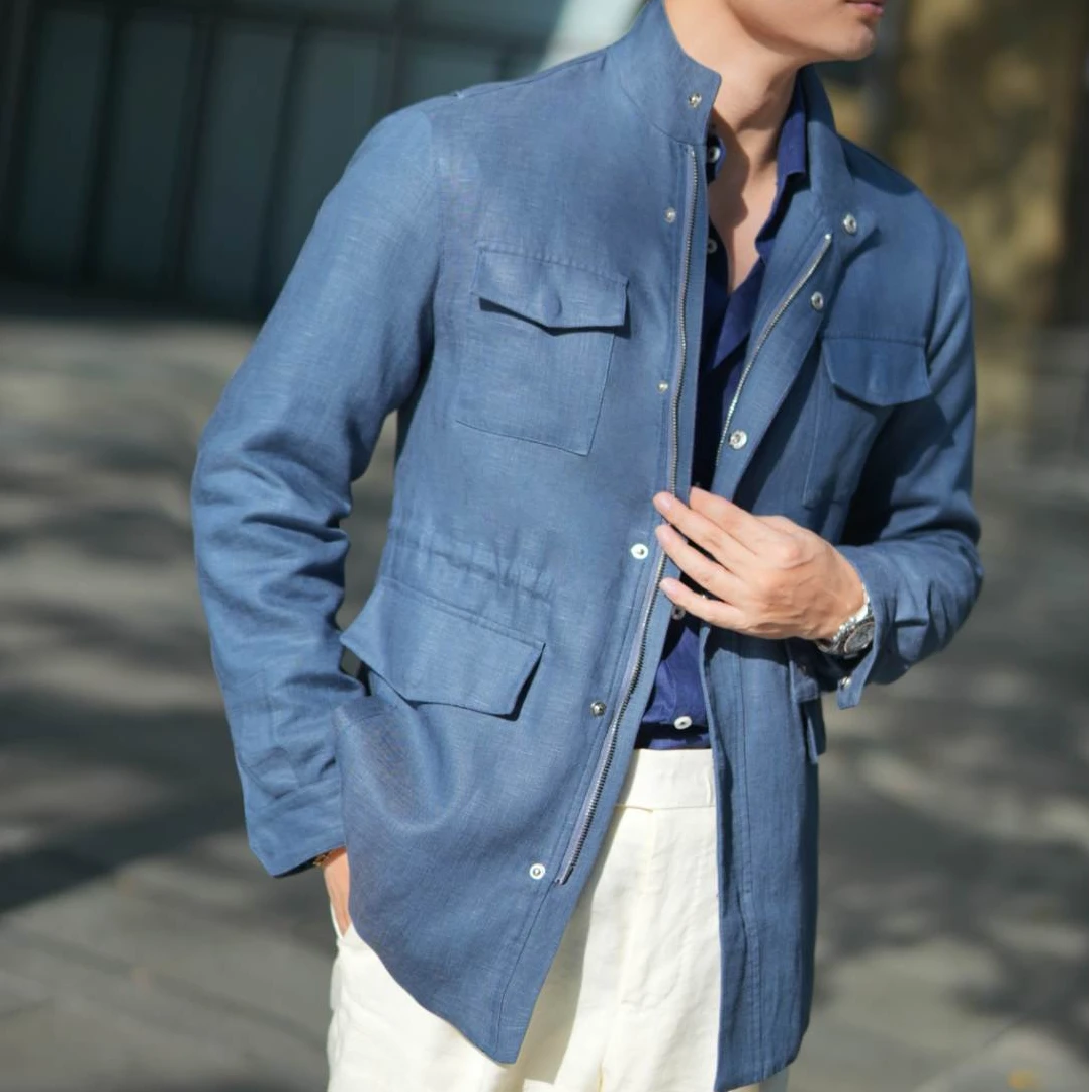 PEONIA ROSSA春秋简约M65夹克宽松休闲天丝亚麻混纺外套风衣夹克