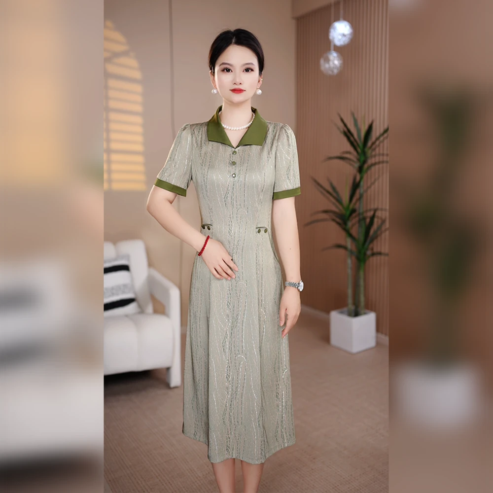 2025爆款时尚百搭女妈妈装洋气遮肚显瘦洋气高贵轻奢夏季连衣裙