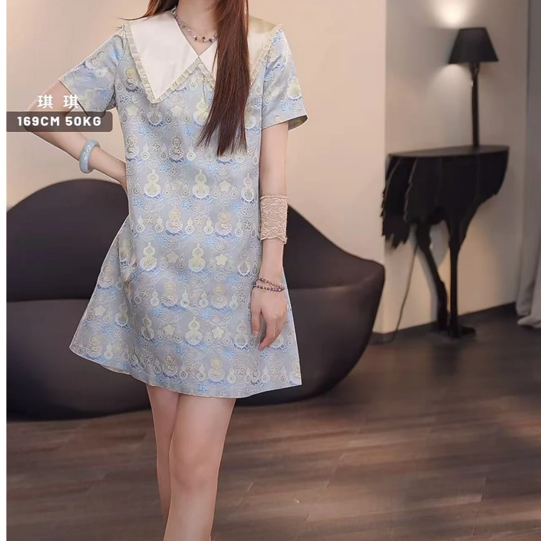 i-EAST QQ 东方紫罗~ 新中式异色刺绣提花裙子-5X GF5565