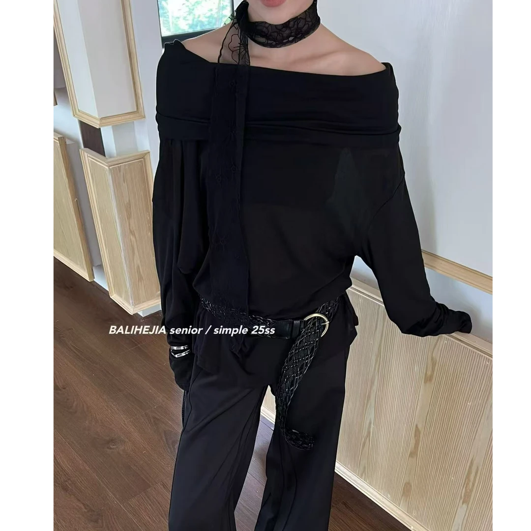 十三行BALIHEJIA-夏季福秒荡领宽松斜肩上衣#25281