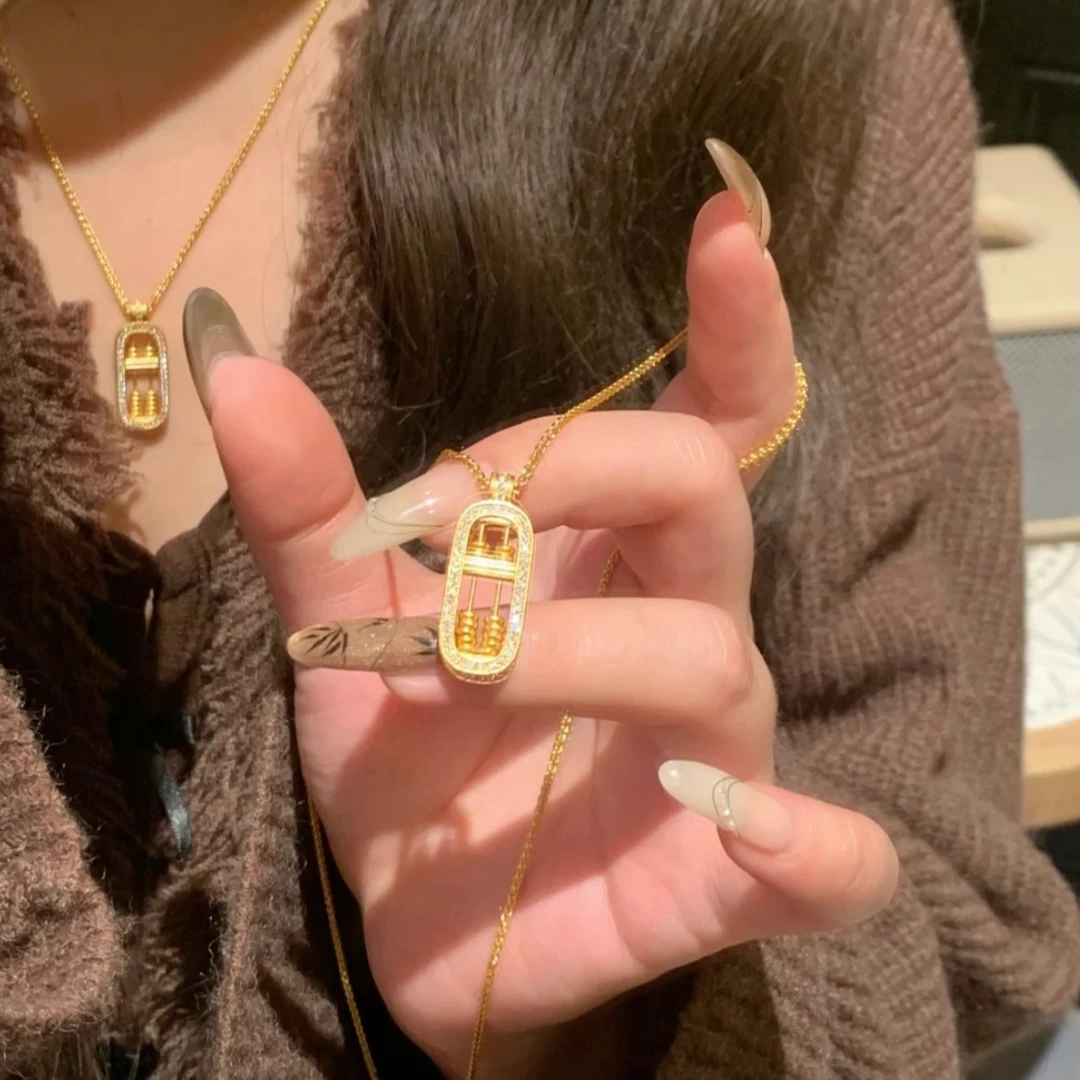 铜合金项链 新中式国潮如意算盘项链女款轻奢气质百搭不掉色坠链